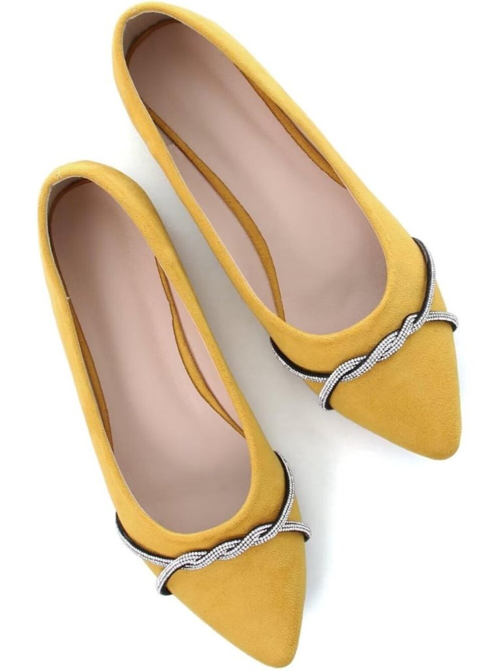 Women's F Yellow Chain Ballet Flat Fashion Pointed Toe Slip On Party Dress Shoes